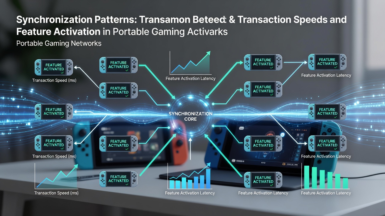 Visualisierung von Synchronisationsmustern in portablen Gaming-Netzwerken mit Diagrammen zu Transaktionsgeschwindigkeiten und Feature-Aktivierung